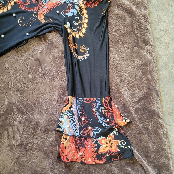 'Shein' Plus Size Floral Print Beaded Pearl Bell Sleeve Maxi Dress, Women's Plus - Picture 8 of 16